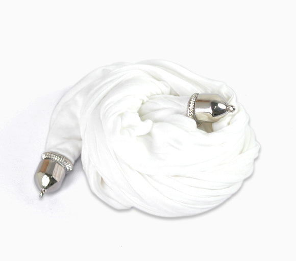 Scarf Shawl Soft White Cotton, 1.8m 1pc, just add charms on bottom!