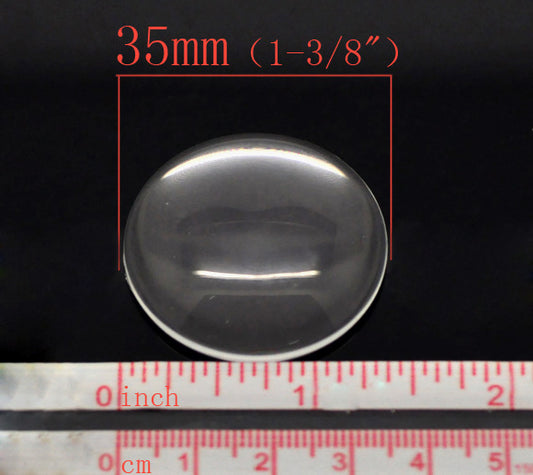 Cabochon, glass, clear, 35mm round dome. 5pcs