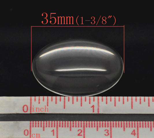 Cabochon, glass, clear, 35x25mm dome. 10pcs