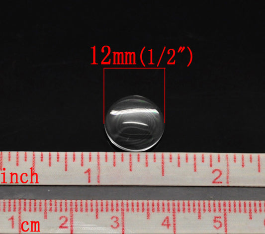 Cabochon, glass, clear, 12mm round dome. 100pcs