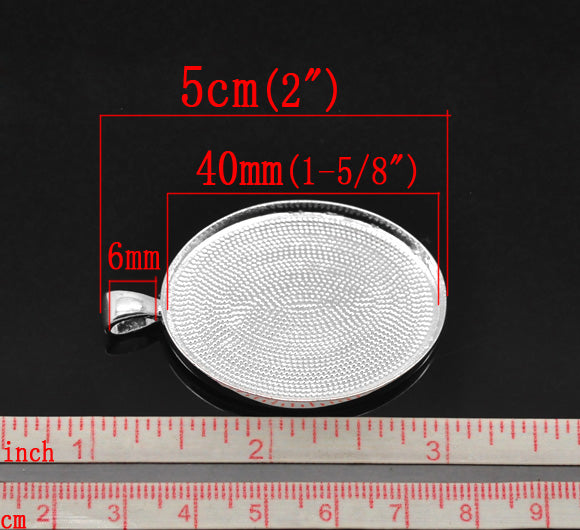 Silver Plated, Cameo Frame Settings Blanks 5x3.2cm, 5pcs