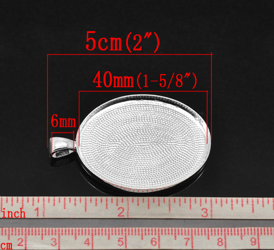 Silver Plated, Cameo Frame Settings Blanks 5x3.2cm, 5pcs