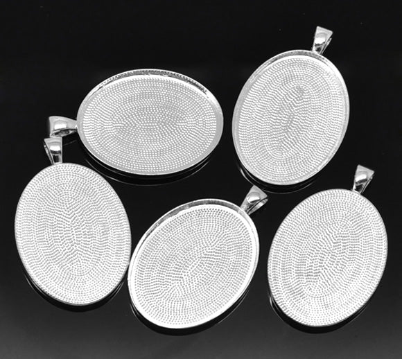 Silver Plated, Cameo Frame Settings Blanks 5x3.2cm, 5pcs