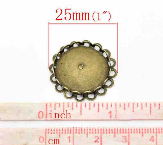 Antique Bronze Cabochon Setting, 25mm, (fit 20mm), 20pcs