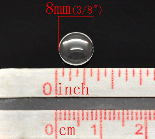 Cabochon, glass, clear, 08mm round dome. 200pcs