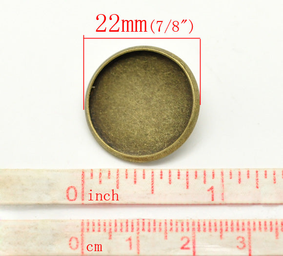 Antique Bronze Cabochon Setting Buttons, 22mm (fit 20mm), 20pcs