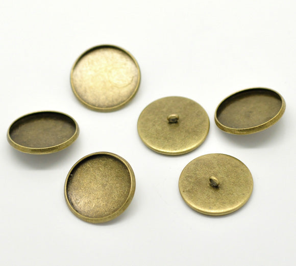 Antique Bronze Cabochon Setting Buttons, 22mm (fit 20mm), 20pcs