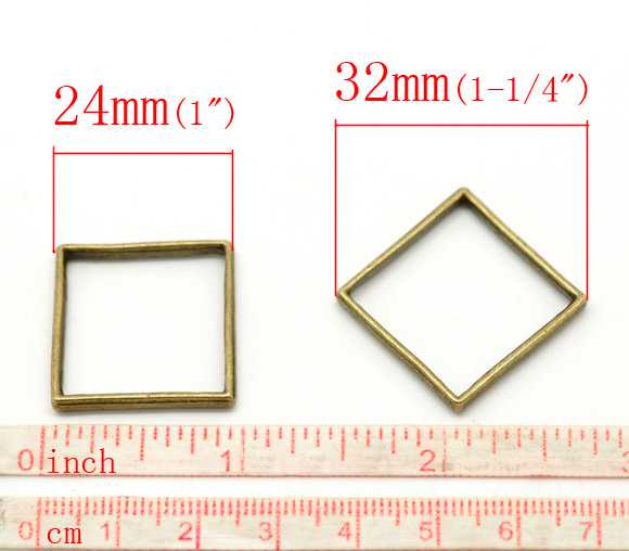 Antique Bronze Square Frame Connectors 24mm x 24mm(1"x1"), 30pcs - Open back bezel