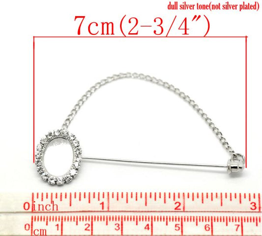 Antique Silver Rhinestone Cabochon Setting Stick Pin Brooch, 7x2.cm(fit14x10mm), 10pcs