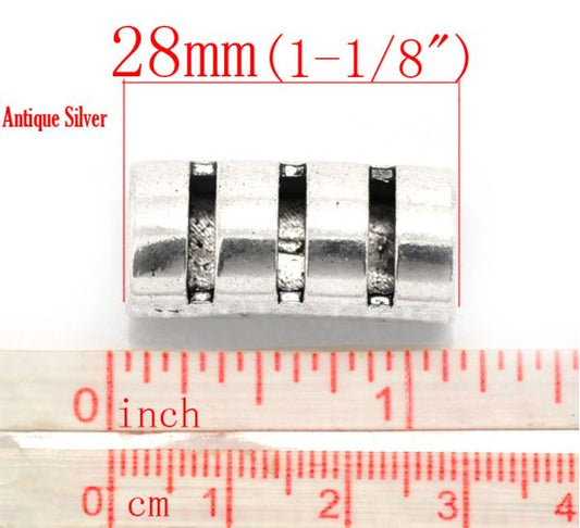 Antique Silver Tube Beads 28x13mm(1-1/8"x1/2"), 10 pcs