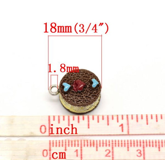 Sweets Round Chocolate Cake Charm Resin Pendants 18x17mm, 2pcs