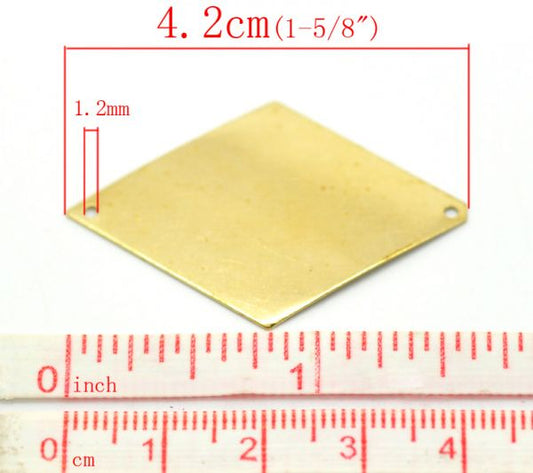 Brass Blank Stampings Rhombus tags, 4.2x2.8cm, 30pcs