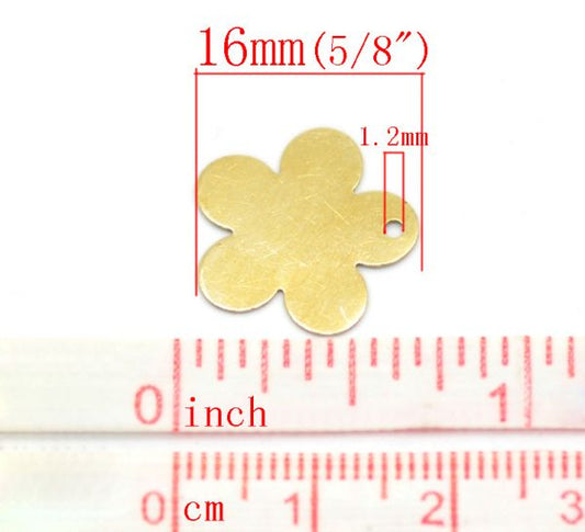 Brass Blank Stampings Flower tags, 17x16mm, 100pcs