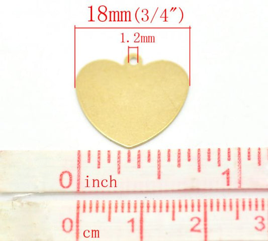 Brass Blank Stampings Love Heart tags, 18x18mm, 50pcs