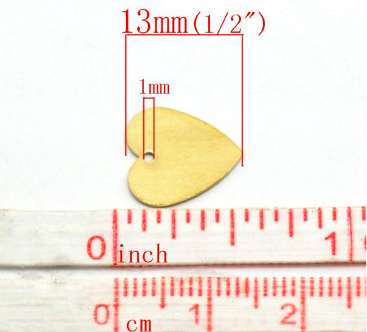 Brass Blank Stampings Love Heart tags, 13x13mm, 100pcs