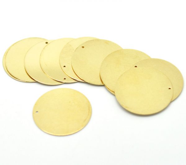 Brass Blank Stampings Round Tag, 28mm, 30pcs