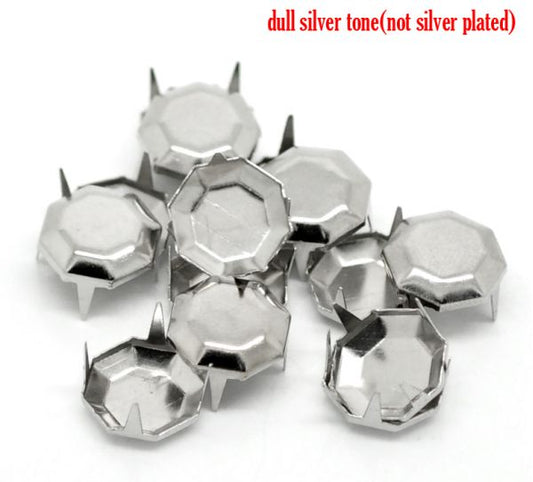 Antique Silver Octagon Concho Spike Rivet Studs Spots Punk Style 12x12mm(1/2"x1/2"), 200pcs
