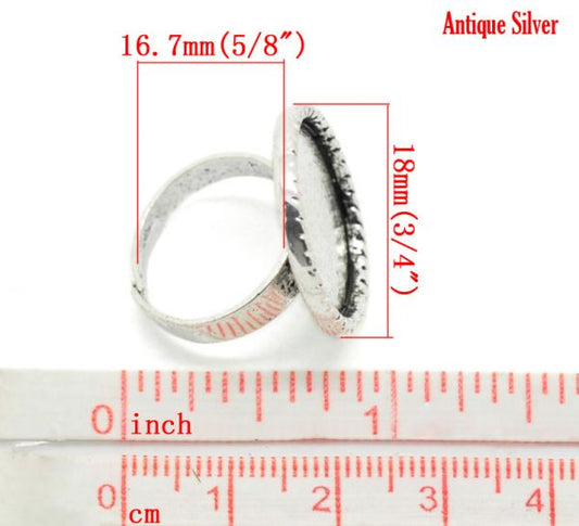 Ring Adjustable, blank casing, Antique Silver, 16.7mm (Fit 18mm), 10pcs