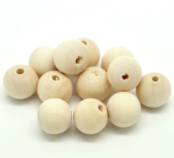 Wooden Beads Round, 12x11mm, 200 pieces approx, Natural Raw
