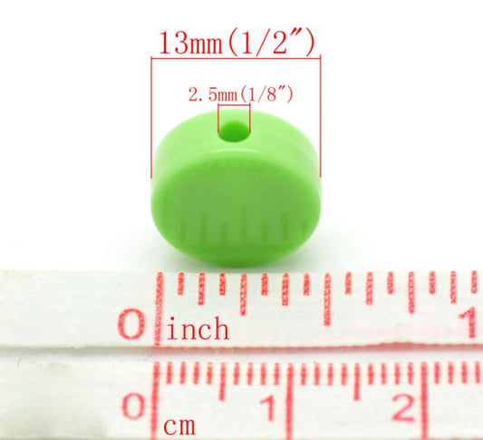 Resin Beads, Flat Round, Green, 13mm(1/2"), 100pcs