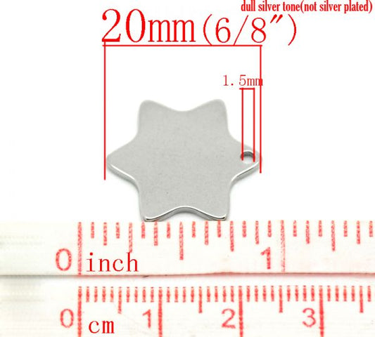 Antique Silver Stainless Steel Blanks for Stamping, Star Charm, 20pcs