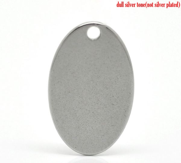 Antique Silver Stainless Steel Blanks for Stamping, Oval Charm, 20pcs