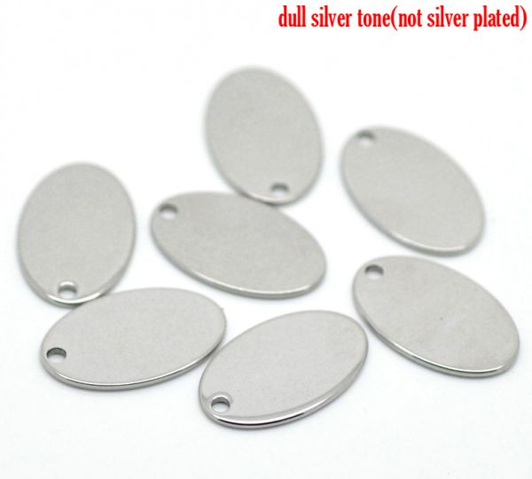 Antique Silver Stainless Steel Blanks for Stamping, Oval Charm, 20pcs