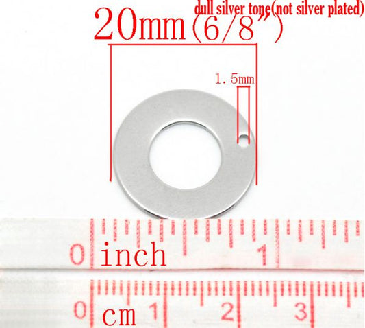Antique Silver Stainless Steel Blanks for Stamping, Round Circle Charm, 20mm, 20pcs - Washer