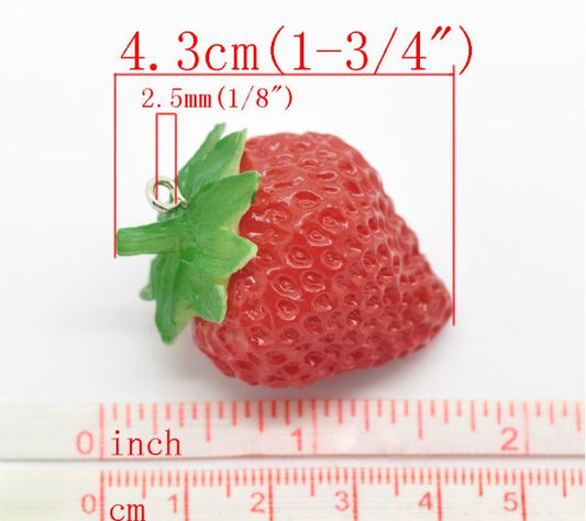 Acrylic Charm, Strawberry 3d, 43x31mm, 5 pc - huge