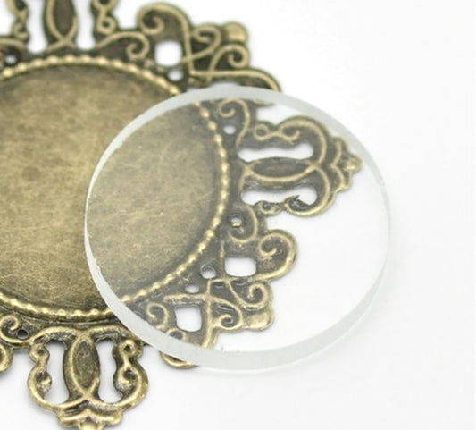 Cabochon, glass, clear, 25mm flat round, 20pcs