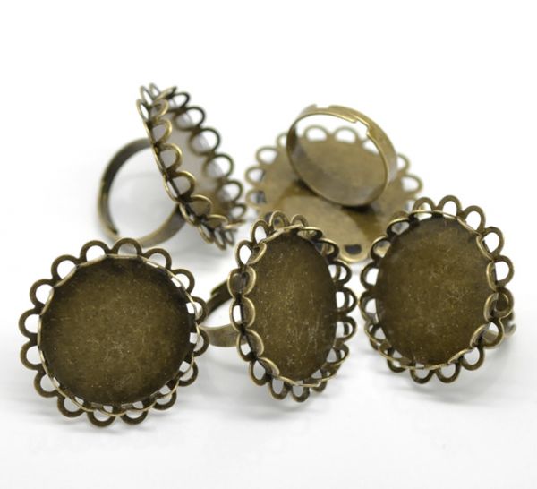 Antique Bronze, Adjustable Ring Frame, Tray 25mm, 10 pcs
