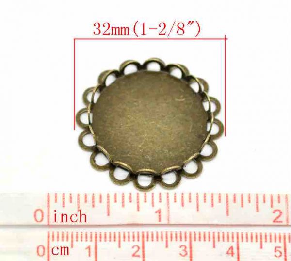 Antique Bronze Cabochon Setting, 32mm, (fit 25mm), 20pcs