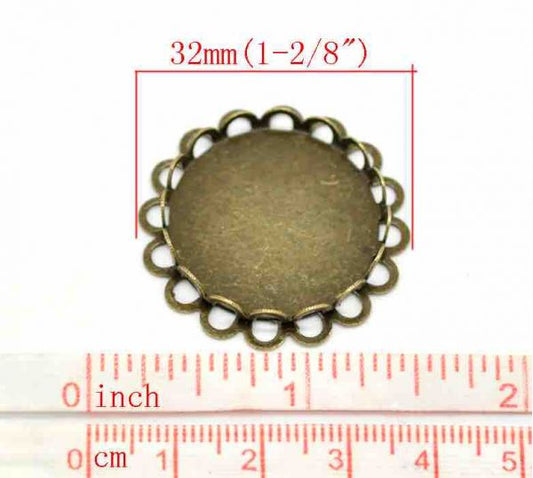 Antique Bronze Cabochon Setting, 32mm, (fit 25mm), 20pcs
