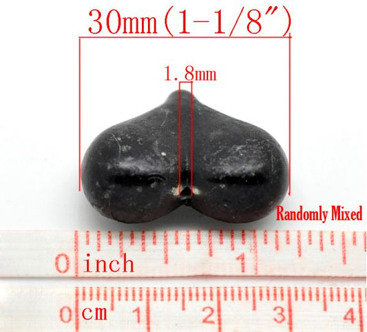 Acrylic Stardust Beads, Heart, Mixed Colours, 30x23mm, 50pcs