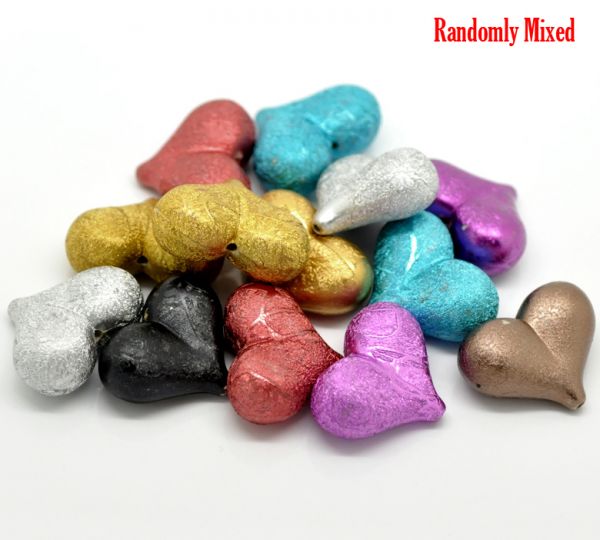 Acrylic Stardust Beads, Heart, Mixed Colours, 30x23mm, 50pcs