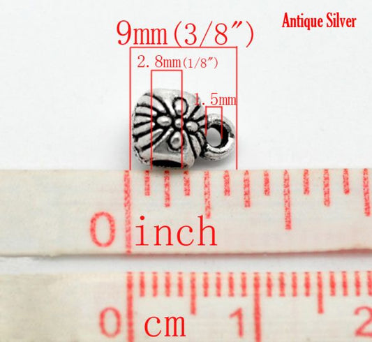 Antique Silver Plated Bail Beads, 9 x6mm, 100pcs - Daisy Design