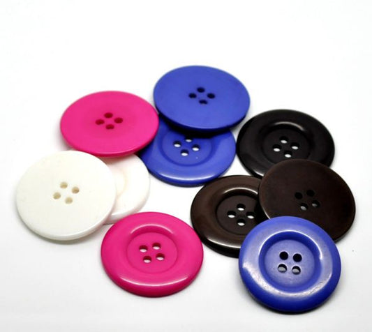 Resin Buttons, Mixed round 4 holes, 38mm, 50pcs