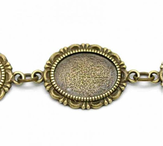 Antique Bronze Oval Cabochon Setting Disk Bracelets 21cm, 2pcs