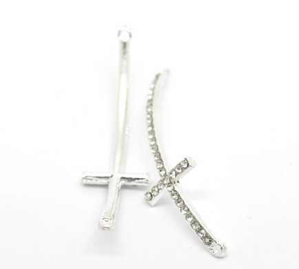 Antique Silver, Clear Rhinestone Cross Connectors 5.2x1.5cm, 5pcs