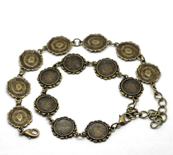 Antique Bronze Round Cabochon Setting Disk Bracelets 21cm(8 1/4"), 2pcs