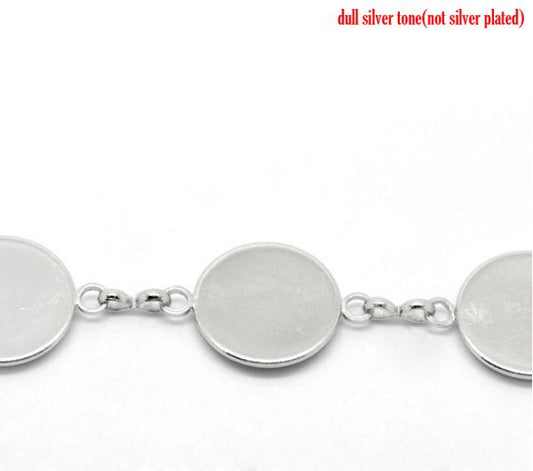 Antique Silver Round Cabochon Setting Disk Bracelets 17cm(6 6/8"), 2pcs
