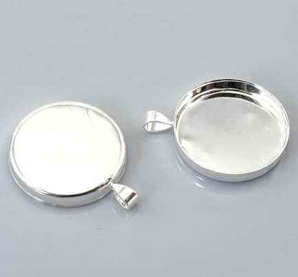 Silver Plate Frame Settings 33x26mm, (fits 25mm) 20pcs