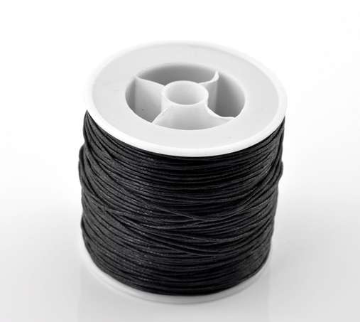 Waxed Cotton Cord, Black, 1.1mm Dia. -0.7mm Dia. 80 metres