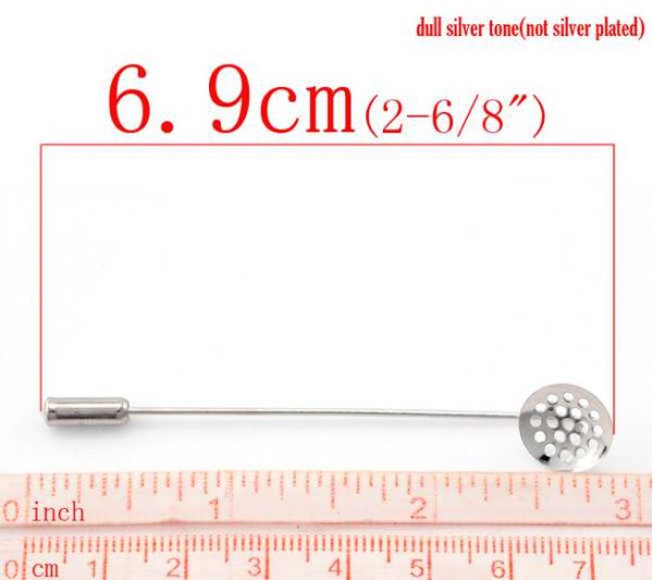Antique Silver Plated Brooch Back Scarf Pins, 6.9x1.2cm, 30pcs, mesh tray 12mm