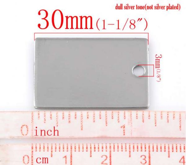 Antique Silver Stainless Steel Blanks for Stamping, Rectangle Charm, 10pcs