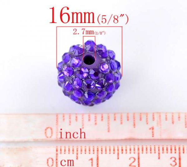 Acrylic Rhinestone Purple Beads, 16mm, 20pcs