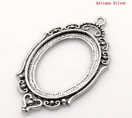 Antique Silver Frame Settings, Oval 65x37mm,(fits 39.5x30mm) 5pcs