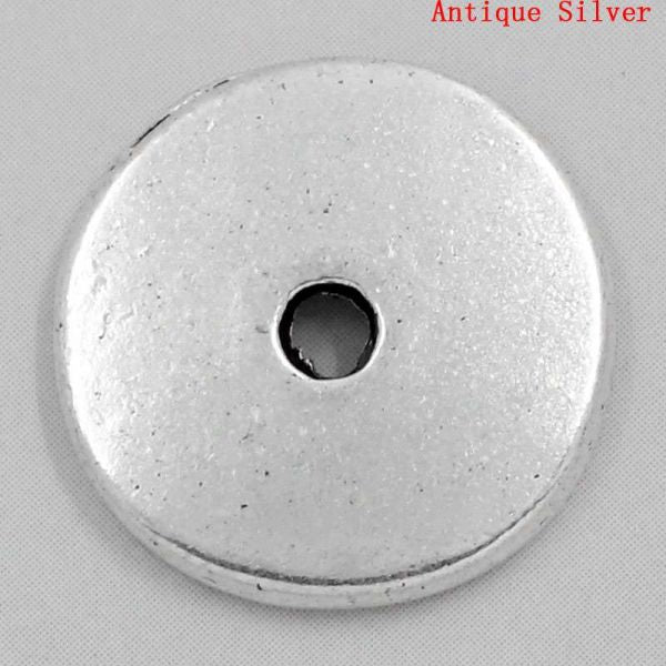 Antique Silver Spacer flat round Beads, 15mm, 50pcs