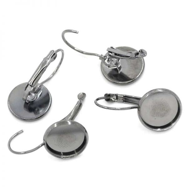 Black Nickel Earring Clip Cabochon setting (fits 12mm dia) 26x13mm, 10 pairs