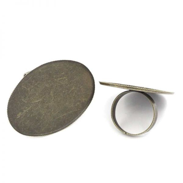 Adjustable Ring Frame, Antique Bronze, Tray 40 x 30mm, 10 pcs